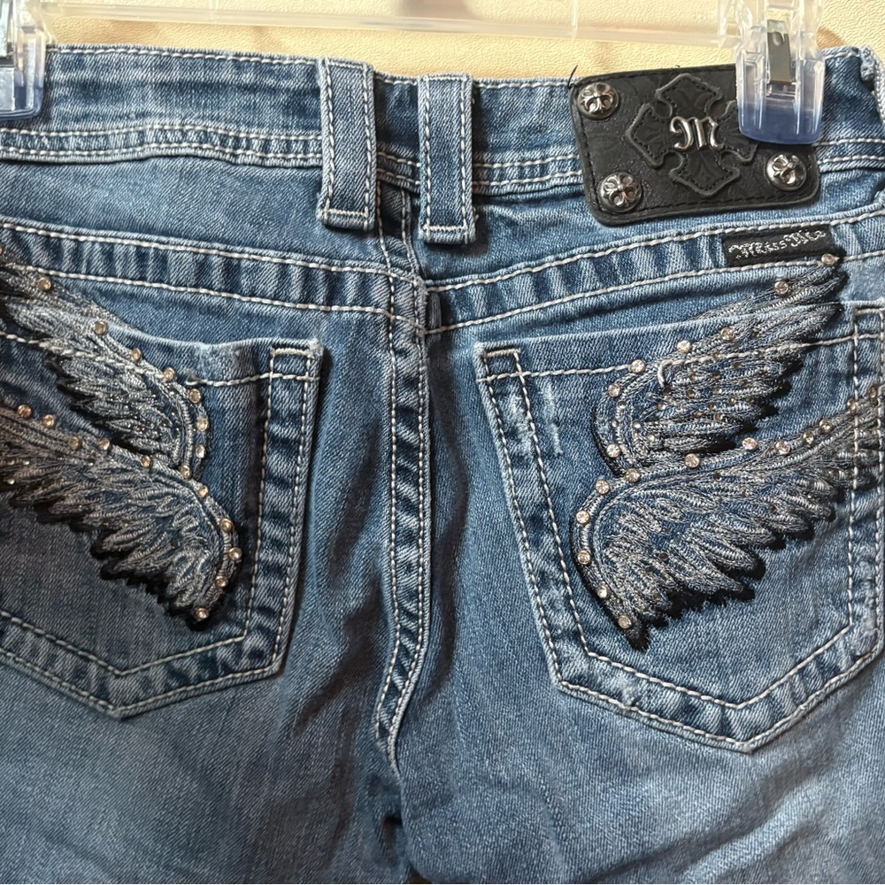 Blue Denim Miss Me Jeans with Wing Embroidery